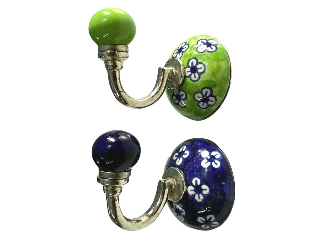 Blue & Green Simple Flower Ceramic Hooks
