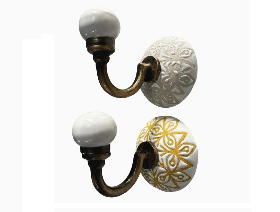 Gold & White Ceramic Abstract Hooks
