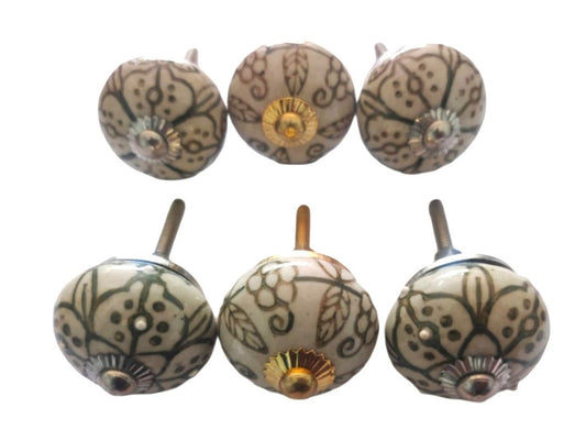 Set of 6 Grey & White Round Knobs