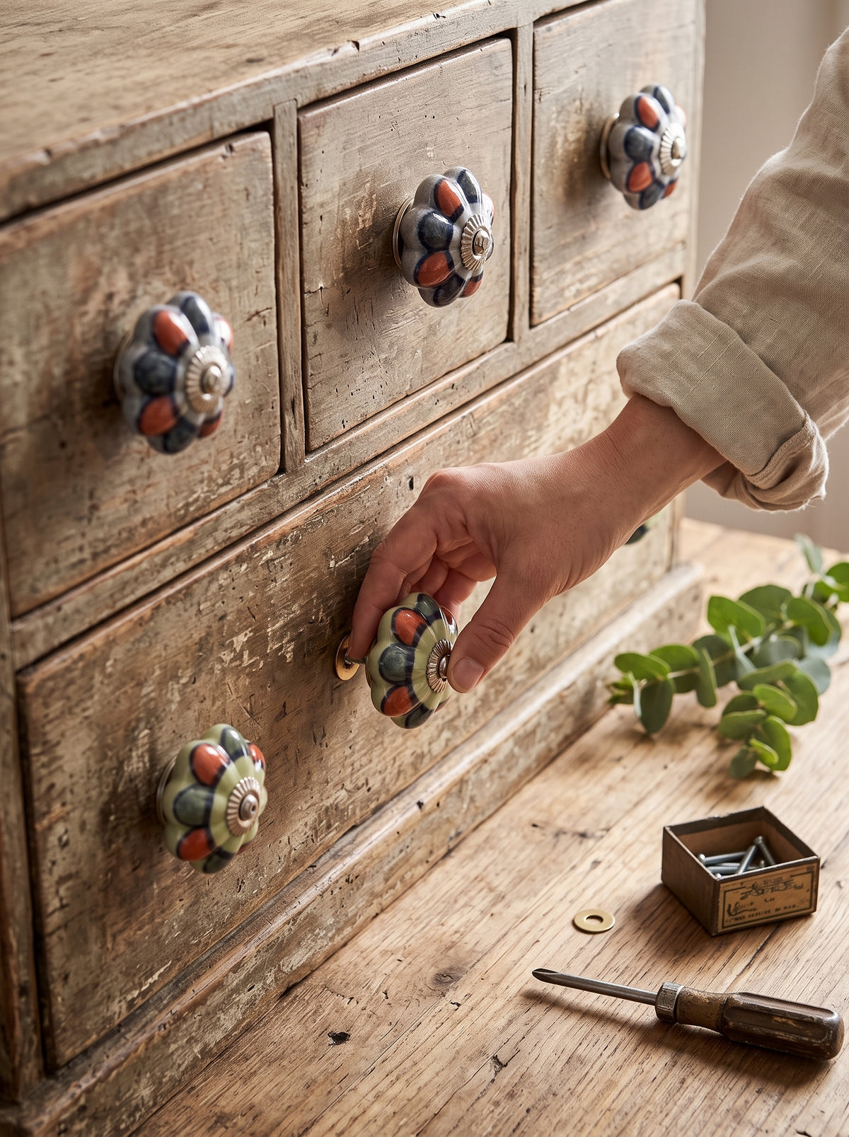 Earthy Blossom Ceramic Knob - Set of 6