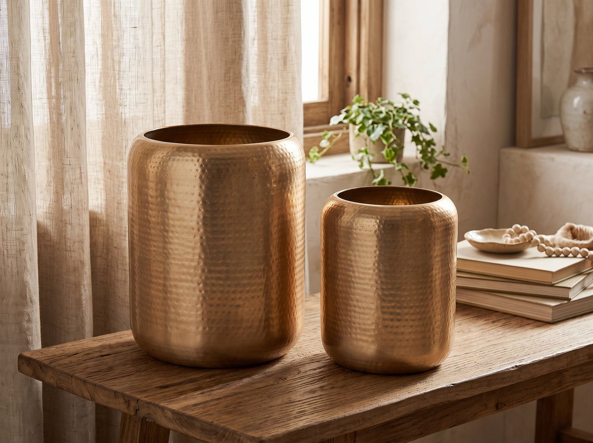 Kansa Hammered Brass Planter Set