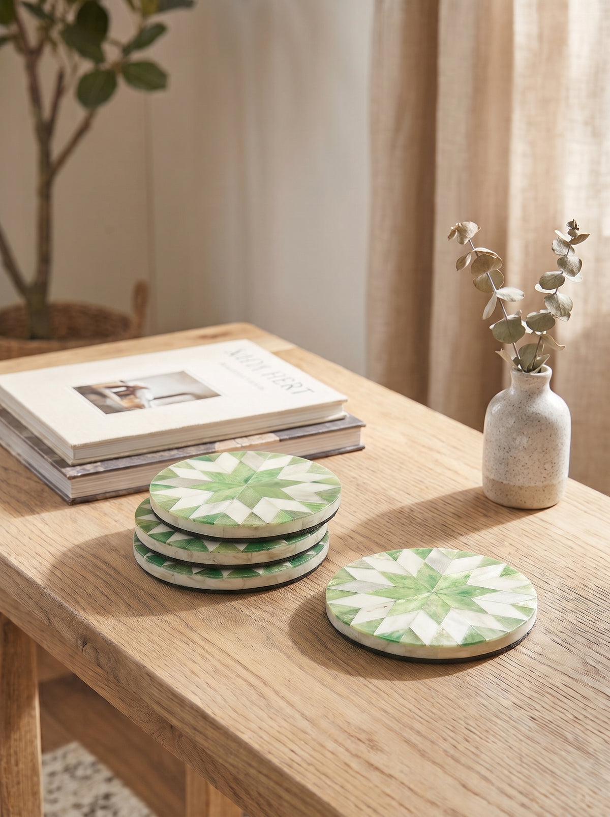Jade Jaipur Geometric Star Coasters with Bone Inlay