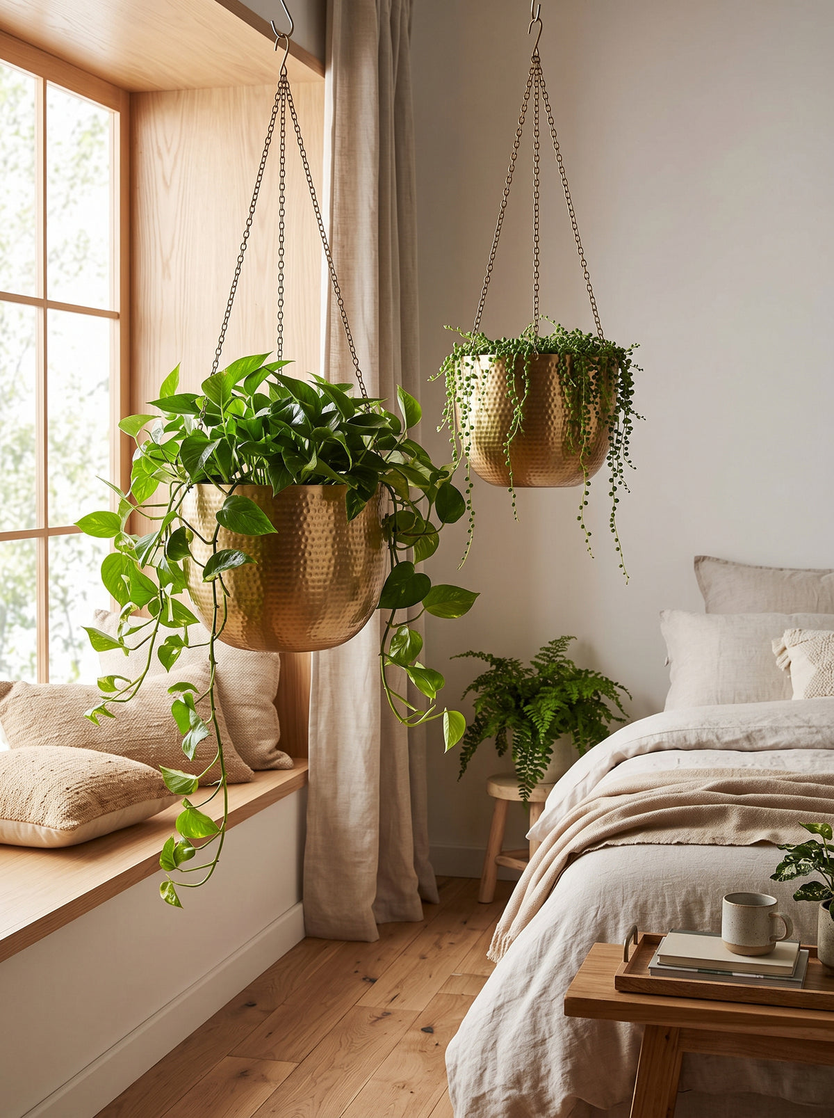 Kansa Hammered Brass  Hanging Planter Set