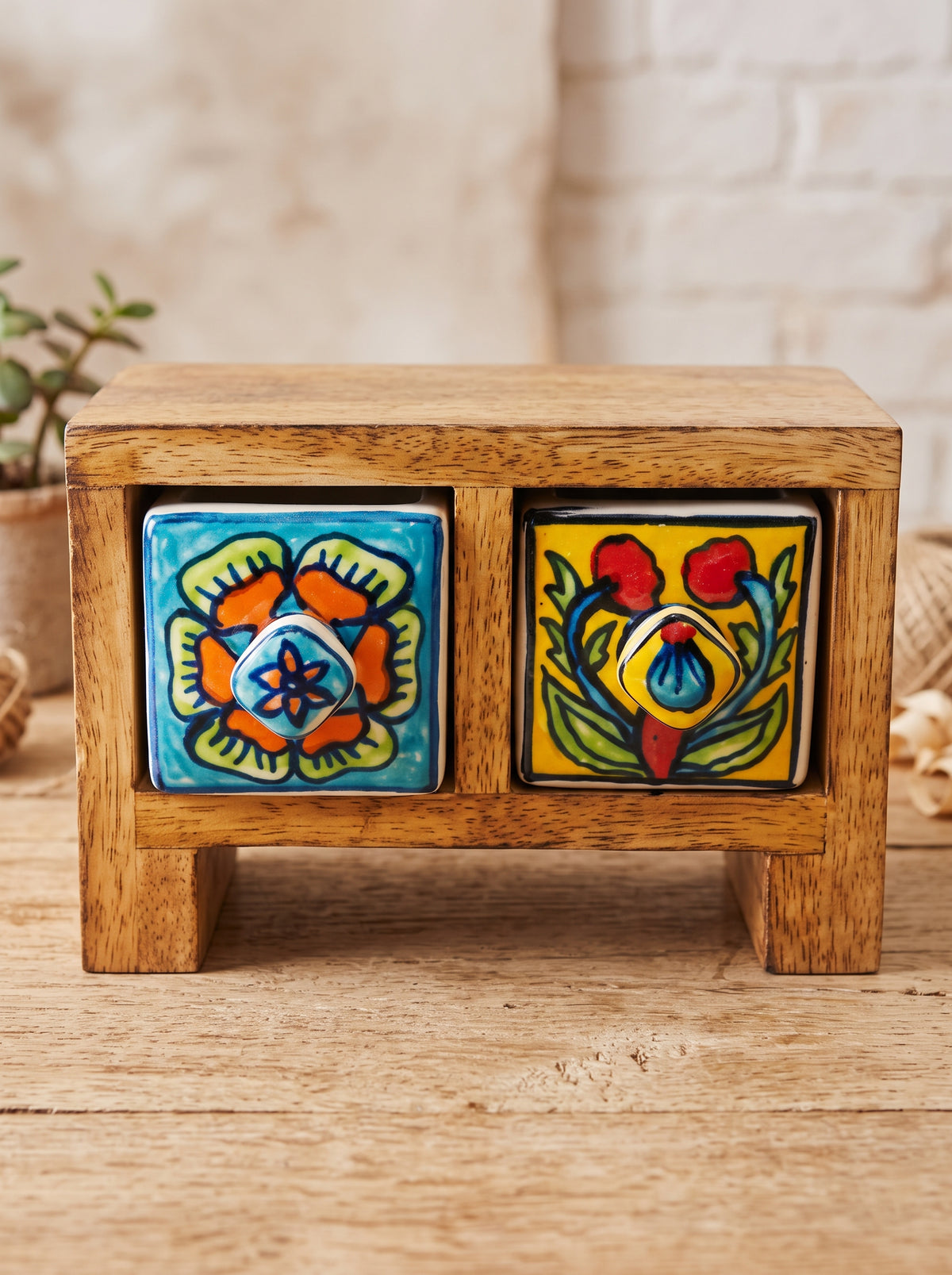Oaxaca Folk Art Ceramic 2 Drawer Chest