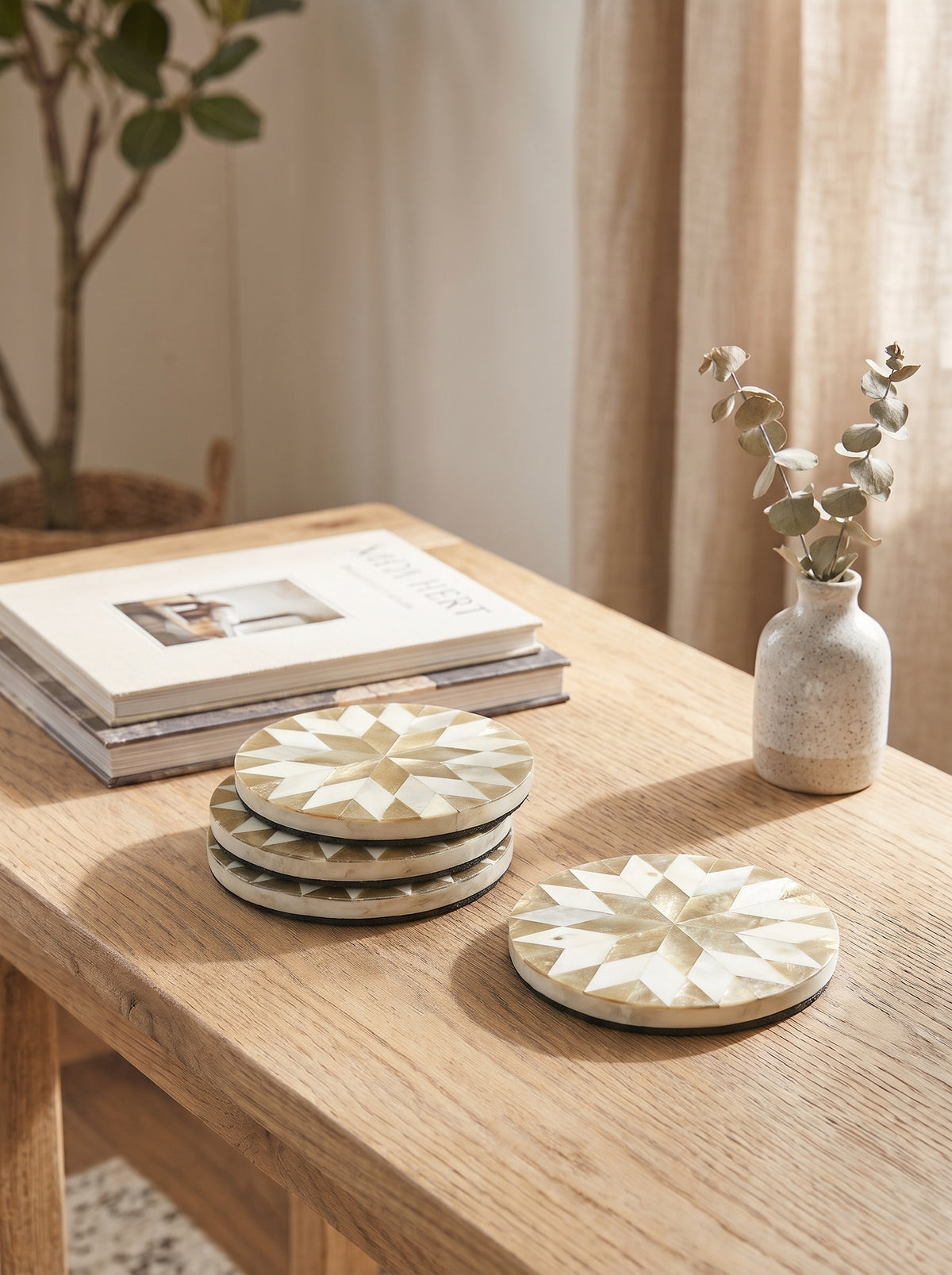 Pearl Jaipur Geometric Star Coasters with Bone Inlay