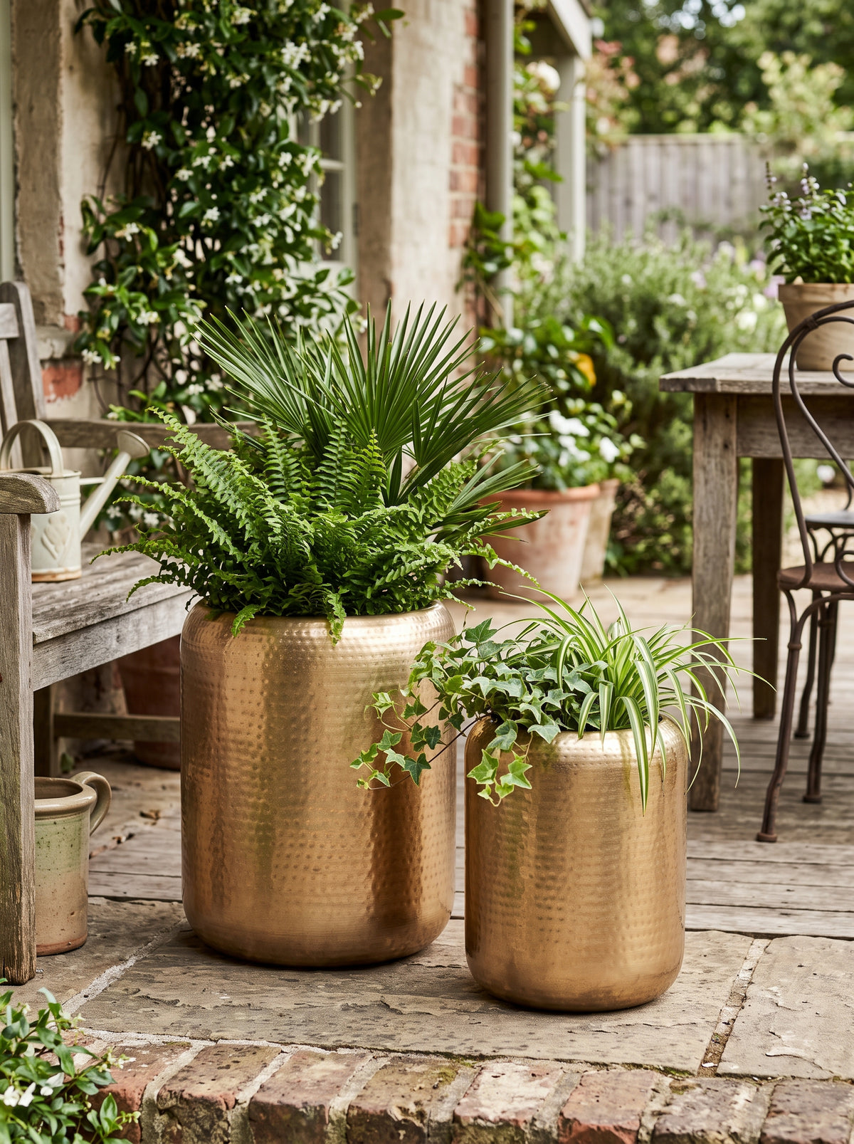 Kansa Hammered Brass Planter Set