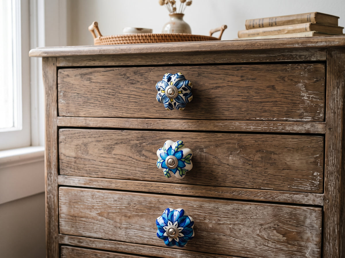 Set of 6 Indigo Flora Knobs