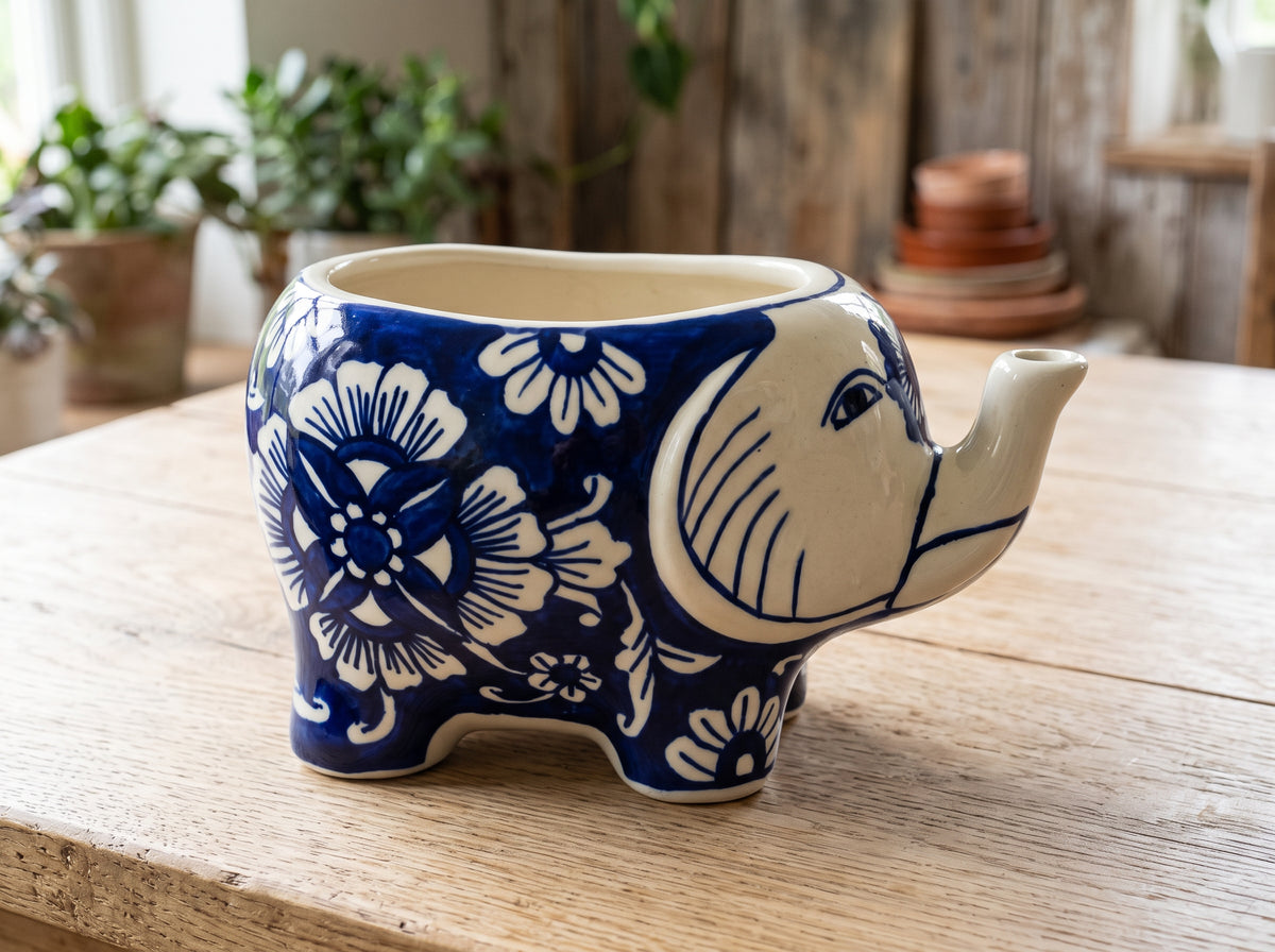 Jaipur Passion Flower Elephant Planter- Small