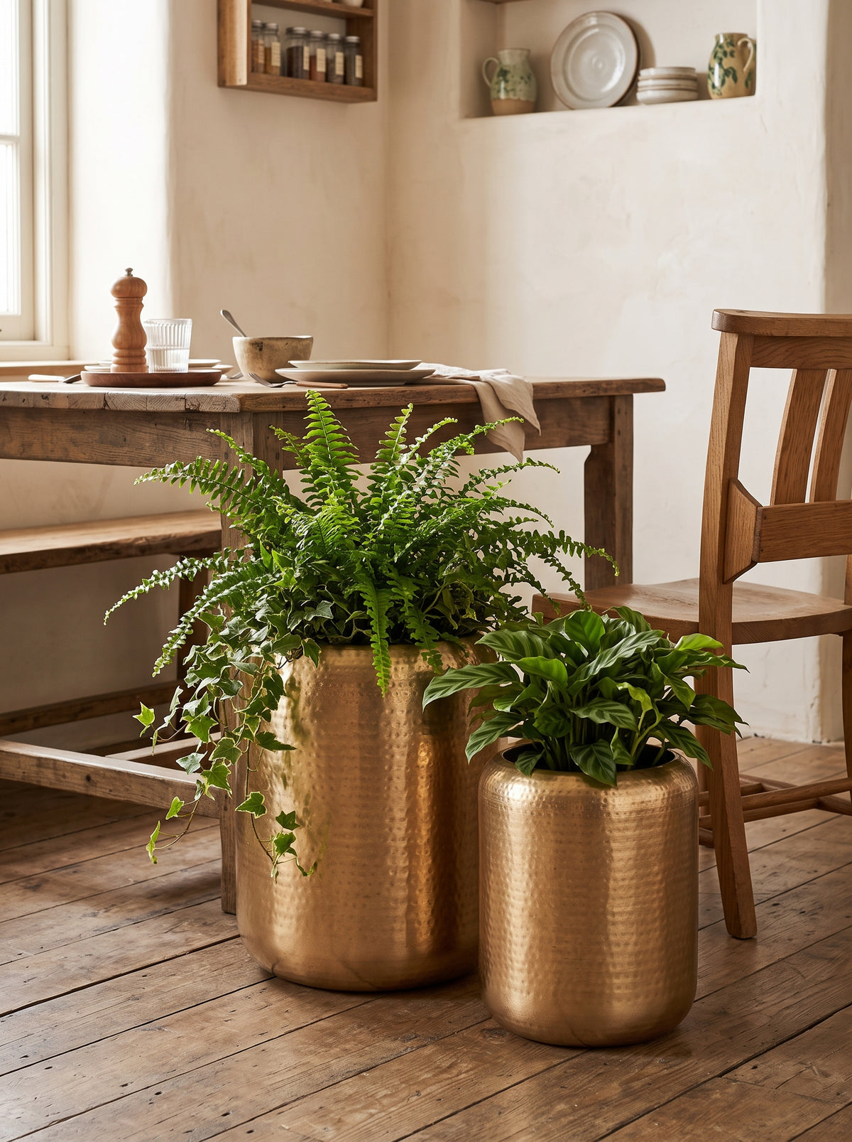 Kansa Hammered Brass Planter Set