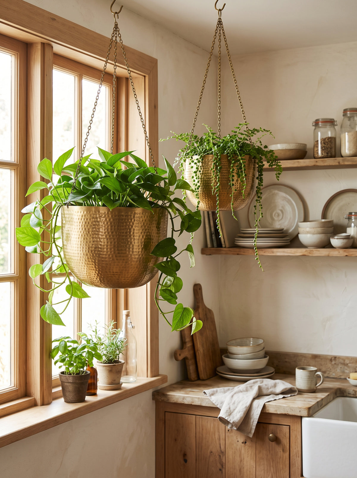 Kansa Hammered Brass  Hanging Planter Set