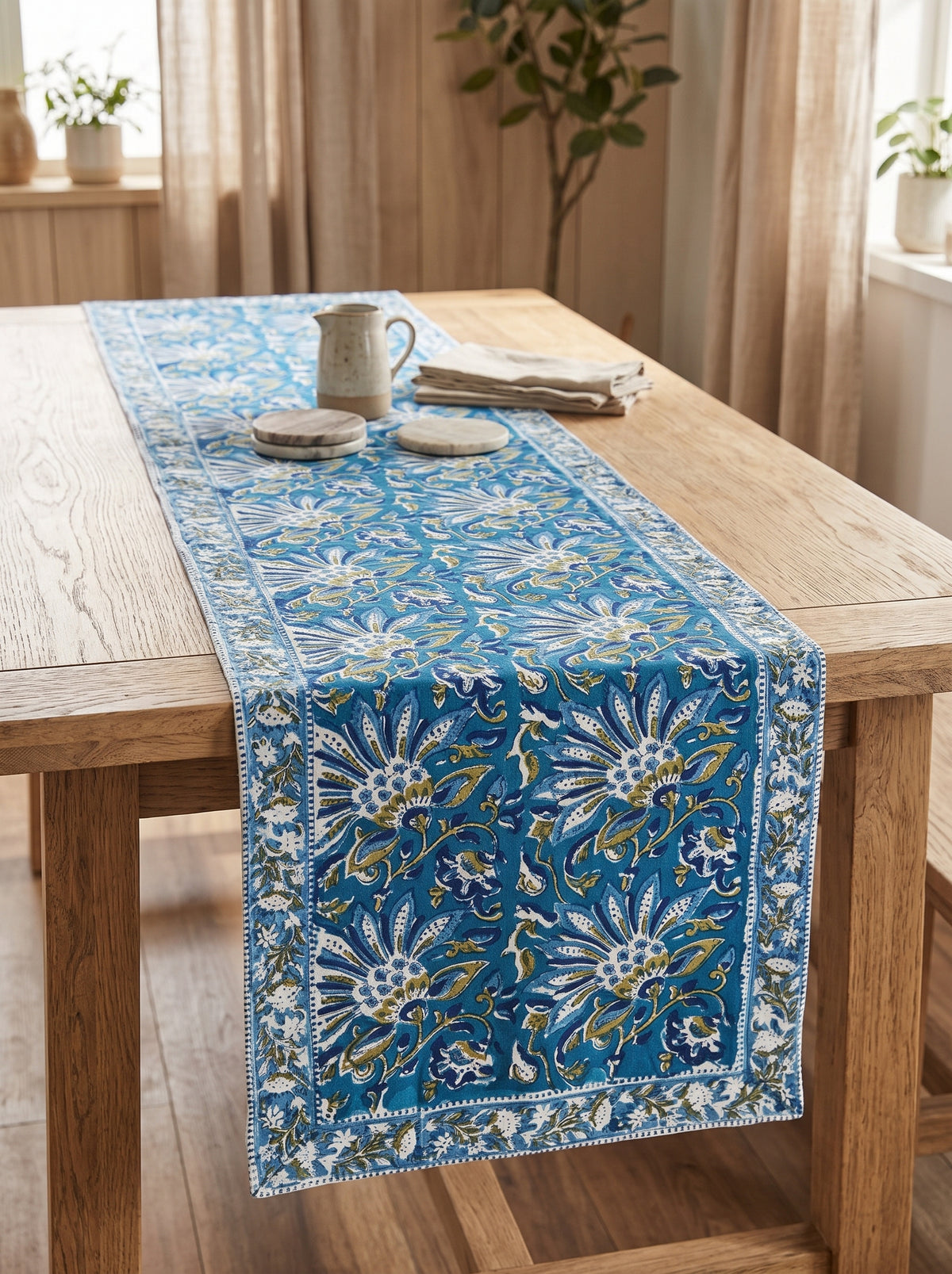 Royal Azure Block Printed Table Runner