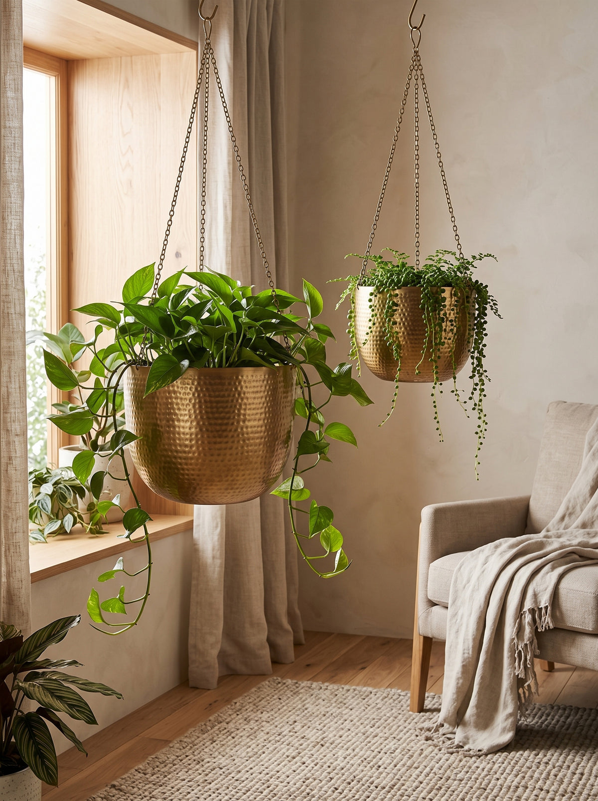 Kansa Hammered Brass  Hanging Planter Set