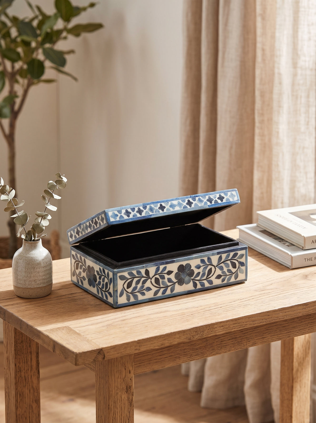 Indigo Jaipur Tendril Trinket Box with Bone Inlay