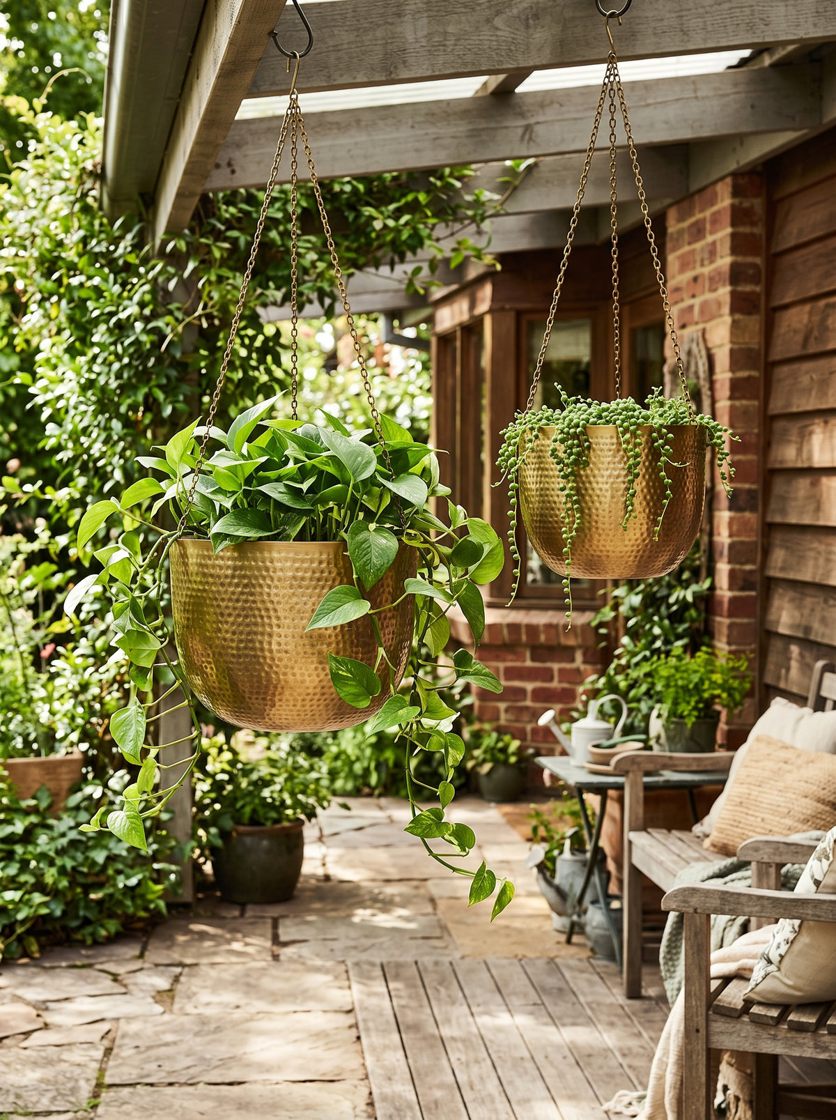 Kansa Hammered Brass  Hanging Planter Set