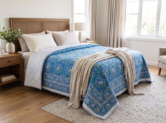 Indigo Bloom Cotton Quilt