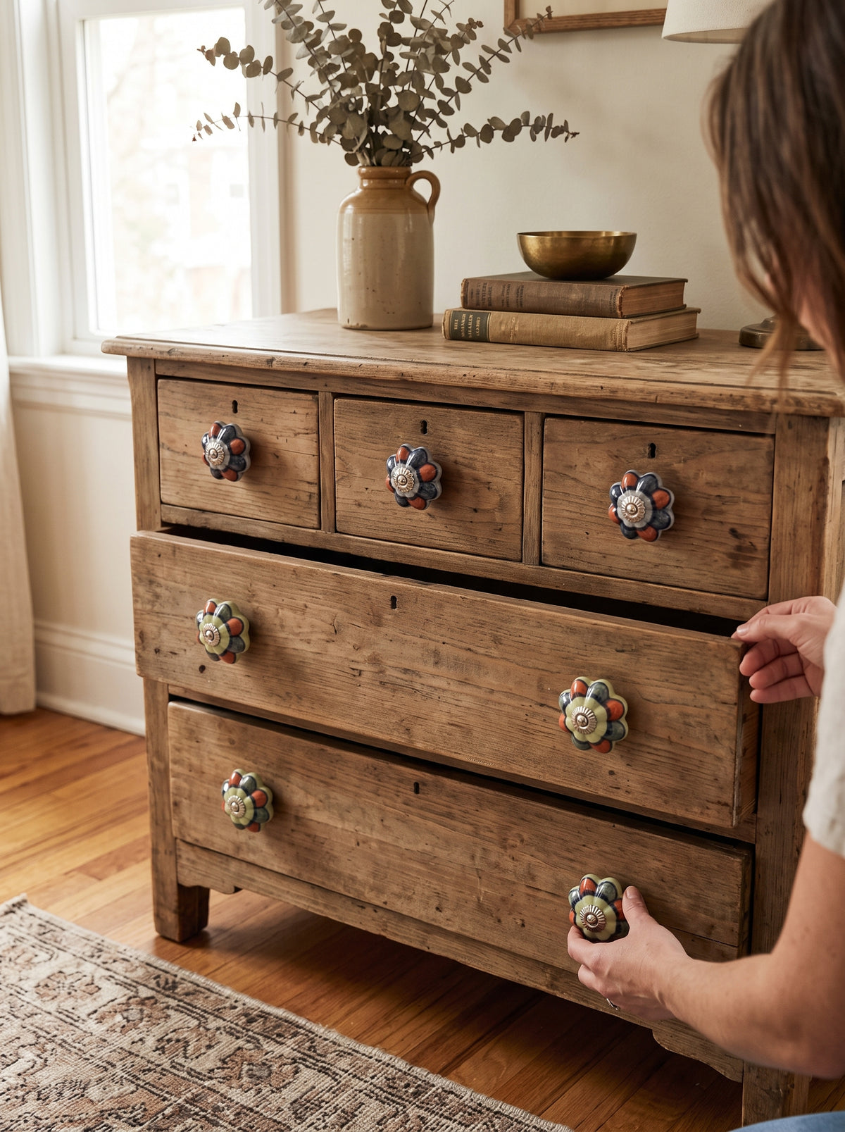 Earthy Blossom Ceramic Knob - Set of 6