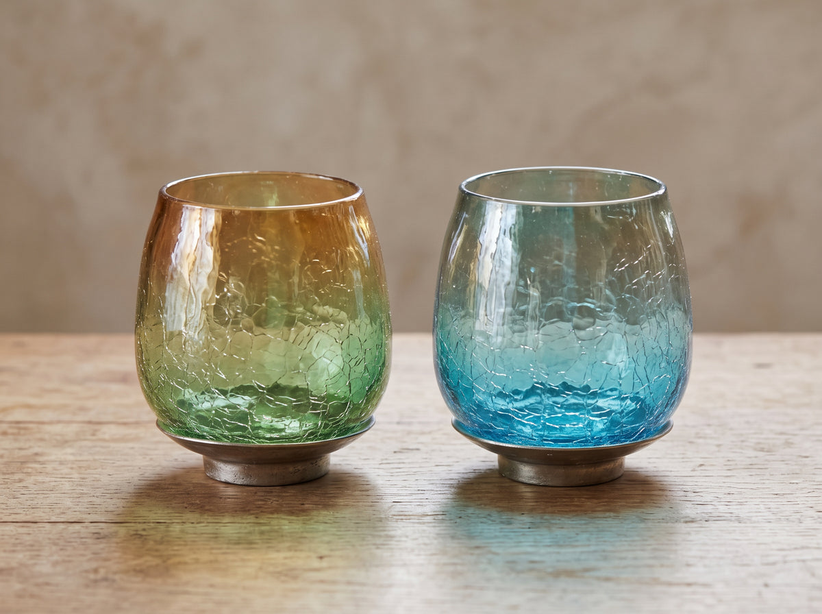 Artisanal Crackle Glass Votive Holders (Set of 2)