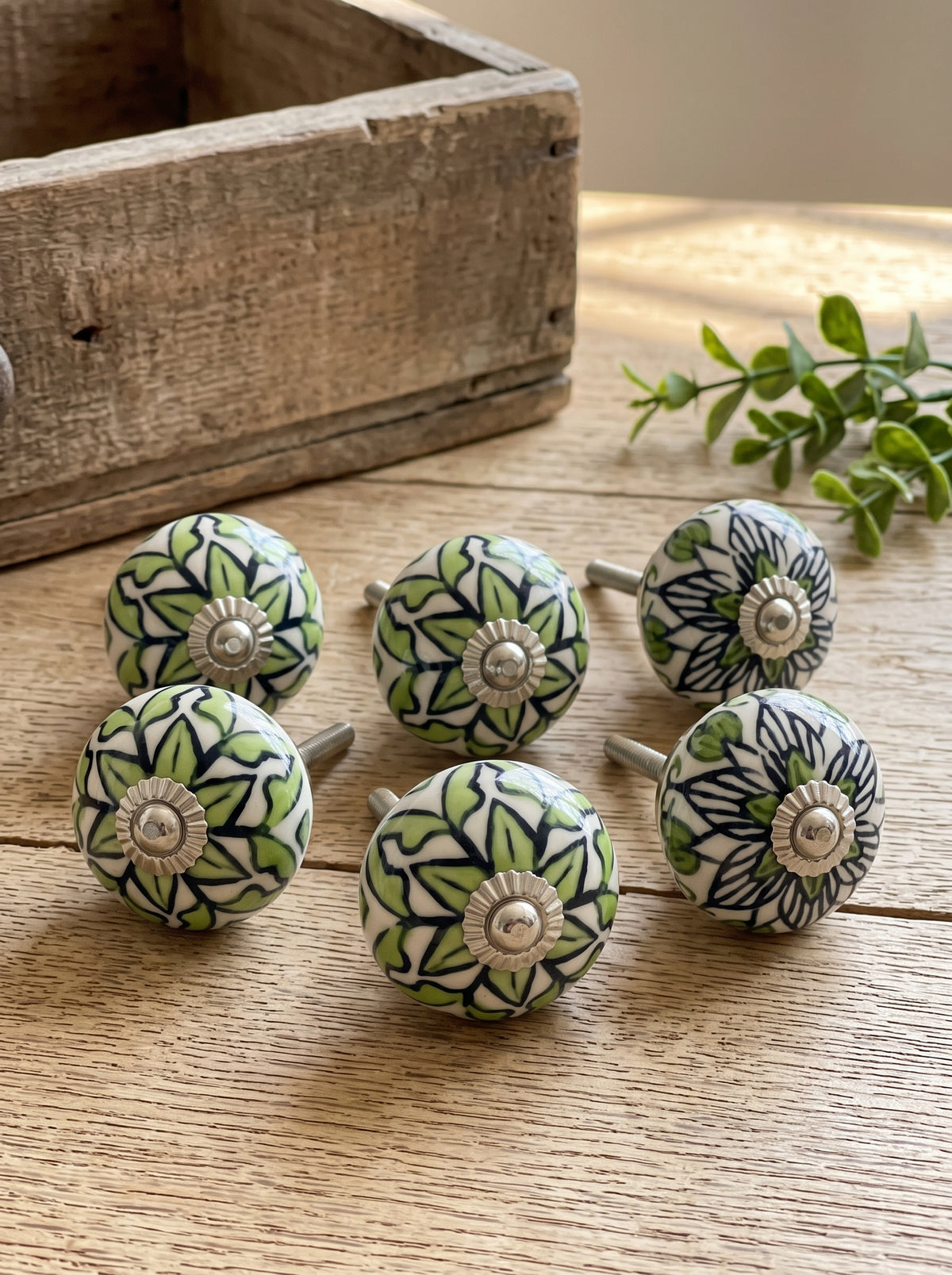 Verdant Leaf Ceramic Knobs