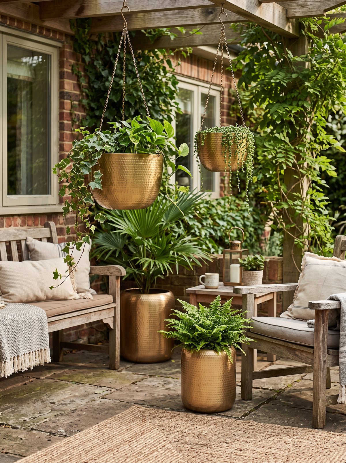 Kansa Hammered Brass Planter Set