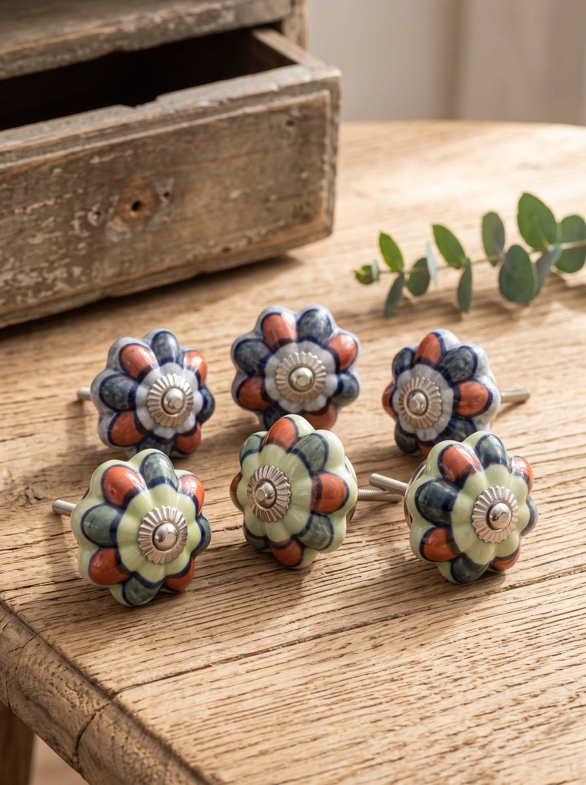 Earthy Blossom Ceramic Knob - Set of 6