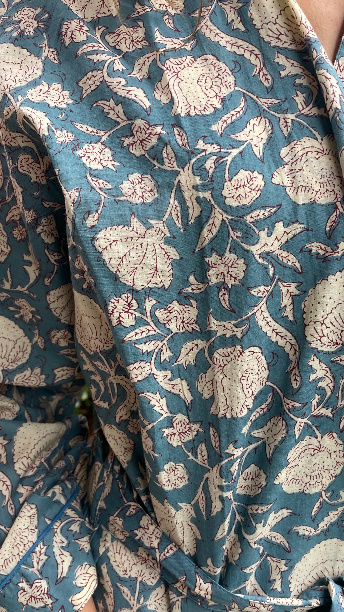 Quality Cotton Kimono in Blue Steel Block Print