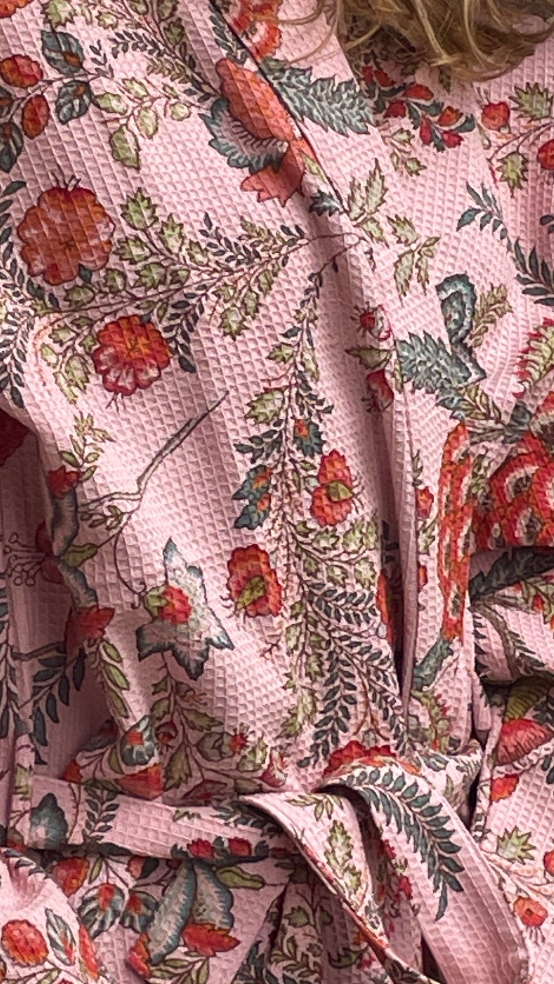 Premium Cotton Waffle Kimono in Pink