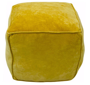 Cotton velvet floor pouffe mustard yellow 40x40x40cm