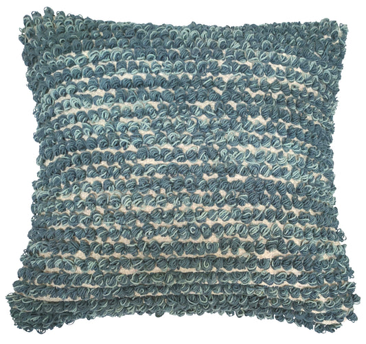 Blue lined tufted cushion