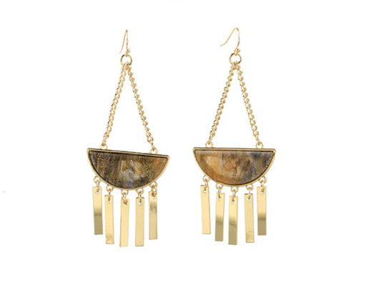 Gold earring warm brown inlay
