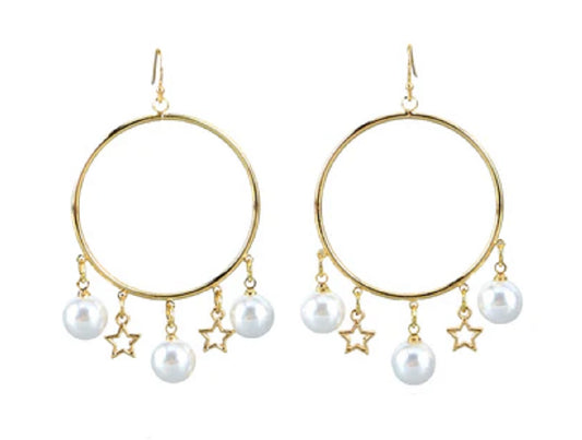 Gold hoop earring with pearls & star