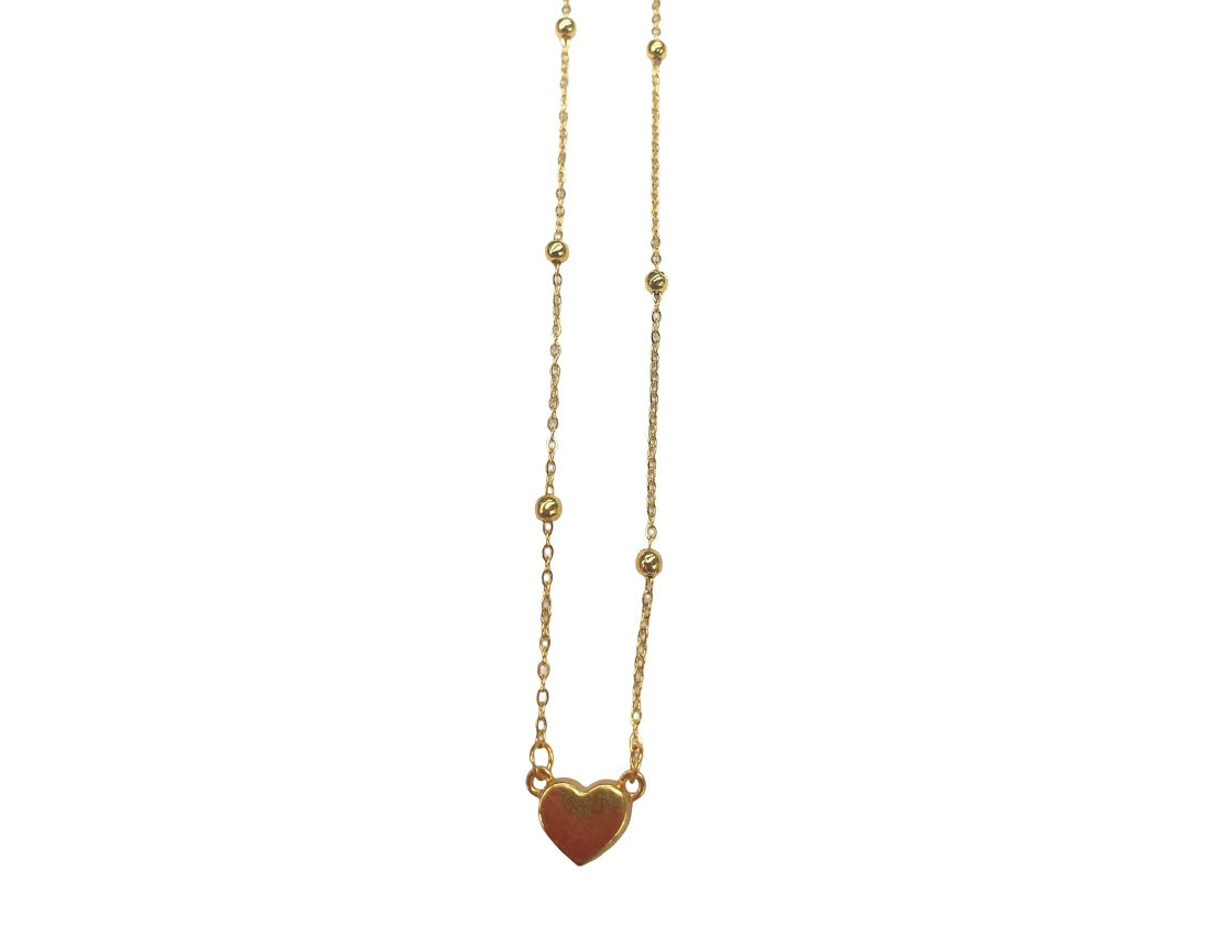 Dainty Heart & Satellite Bead Gold Necklace