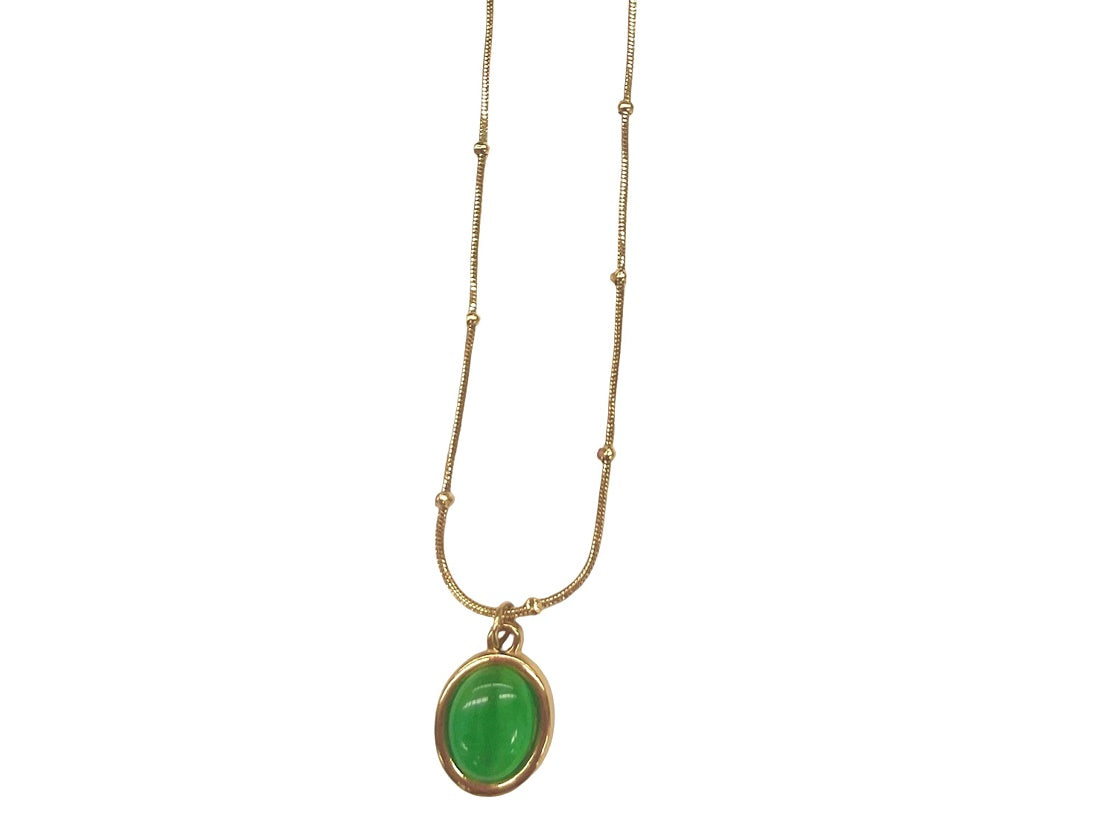 Bohemian Oval Emerald Green Gold Necklace