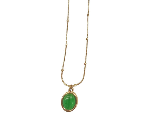 Bohemian Oval Emerald Green Gold Necklace
