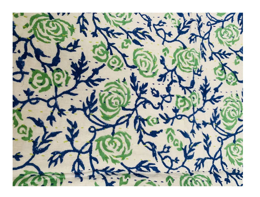 Blue/green cotton hand stitched kantha throw