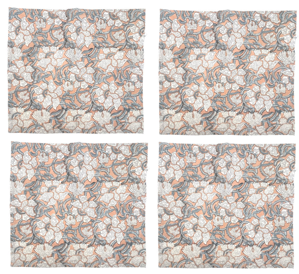 Light Salmon & Grey Floral Napkin 4 Set