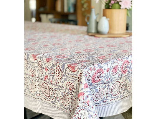 Charcoal & Blush Floral Block Print Small Tablecloth