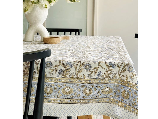 Sky & Sand Block Print Small Tablecloth