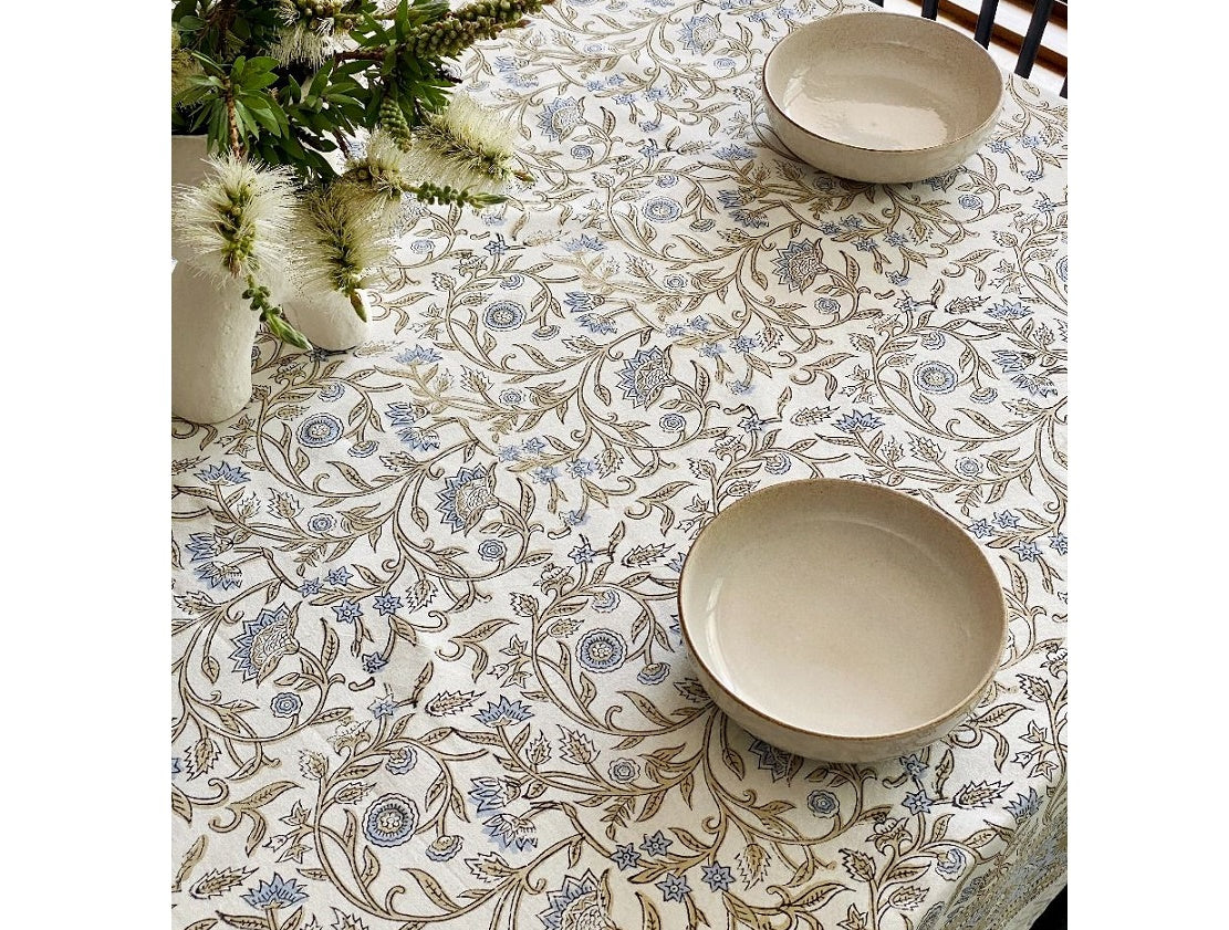 Sky & Sand Block Print Large Tablecloth