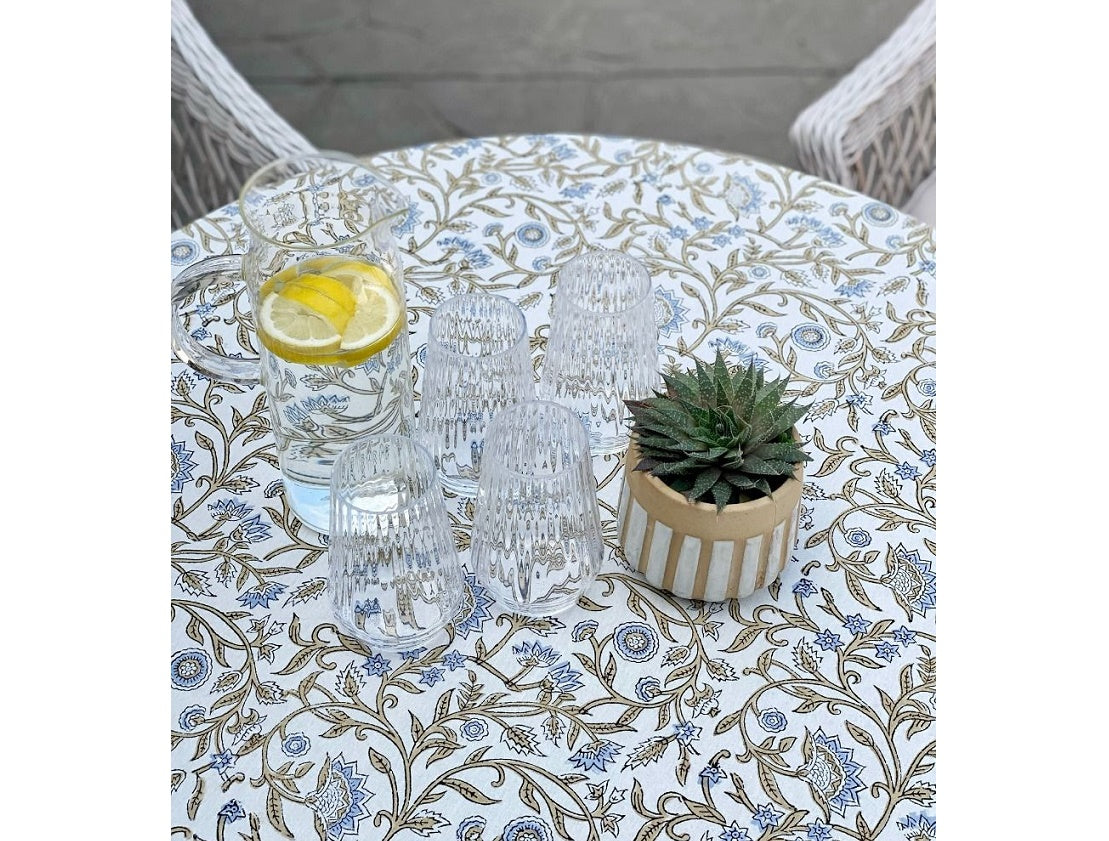 Sky & Sand Block Print Large Round Tablecloth