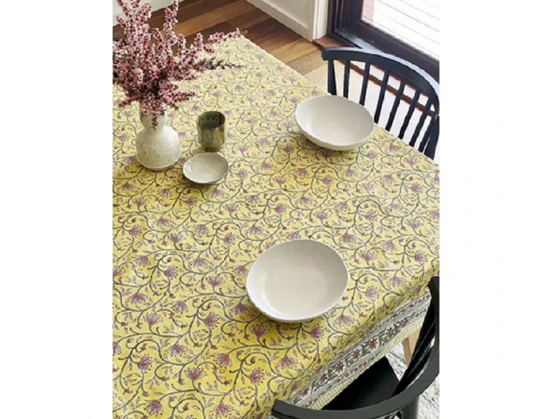 Lemon & Blush Floral Block Print Small Tablecloth