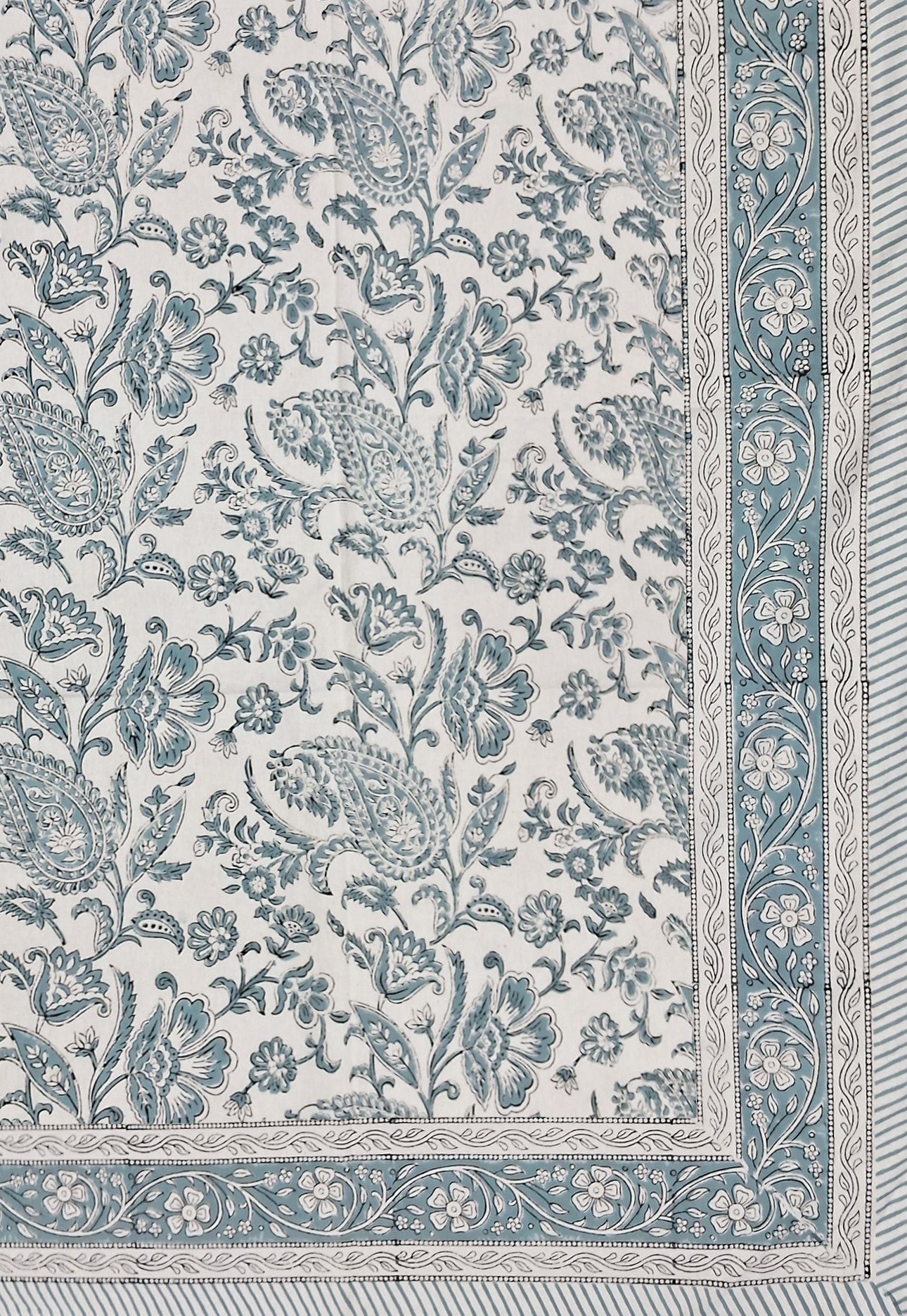 Frosty Blue Paisley Block-Print Small Tablecloth
