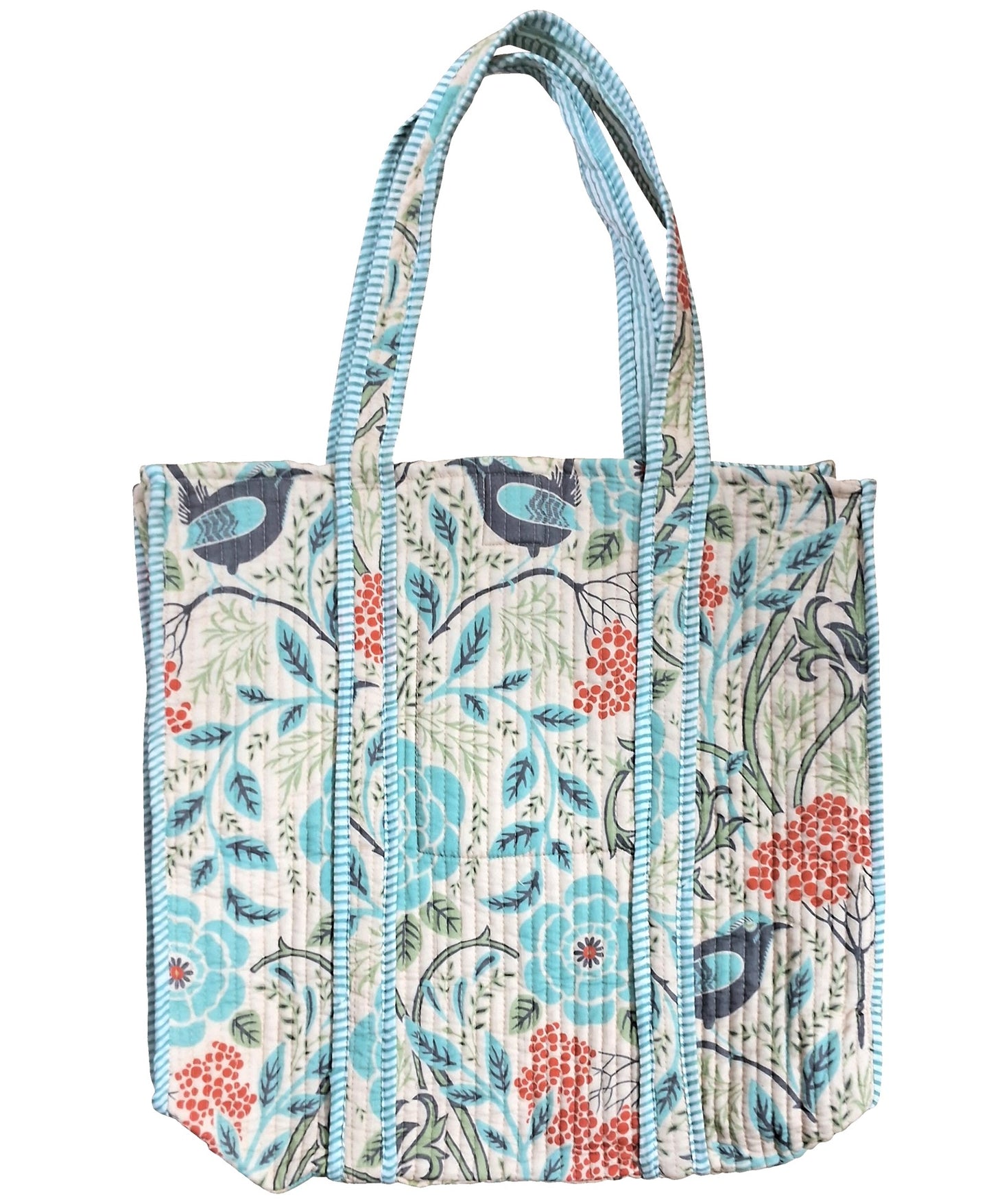 Blue Bird Digital Print Kantha Stitched Tote Bag