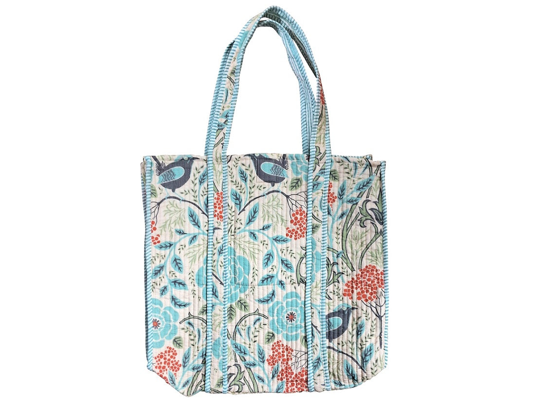Blue Bird Digital Print Kantha Stitched Tote Bag