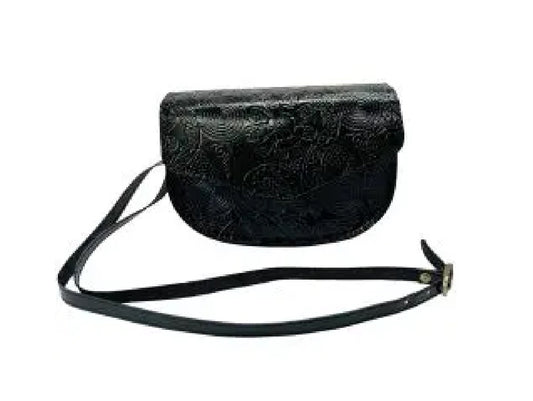 Black Leather Embossed Handbag