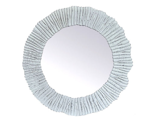 Round Mirror with Hand Carved Line Design