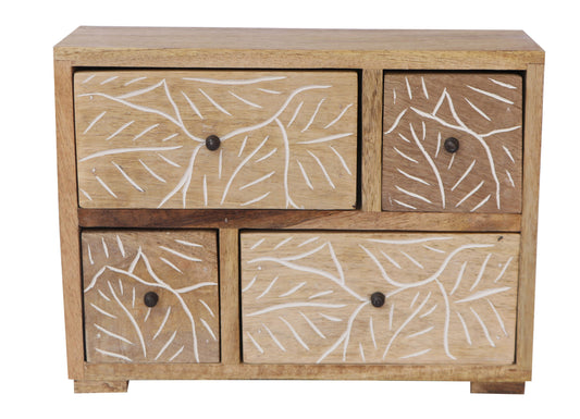 Carved leaf design drawer chest