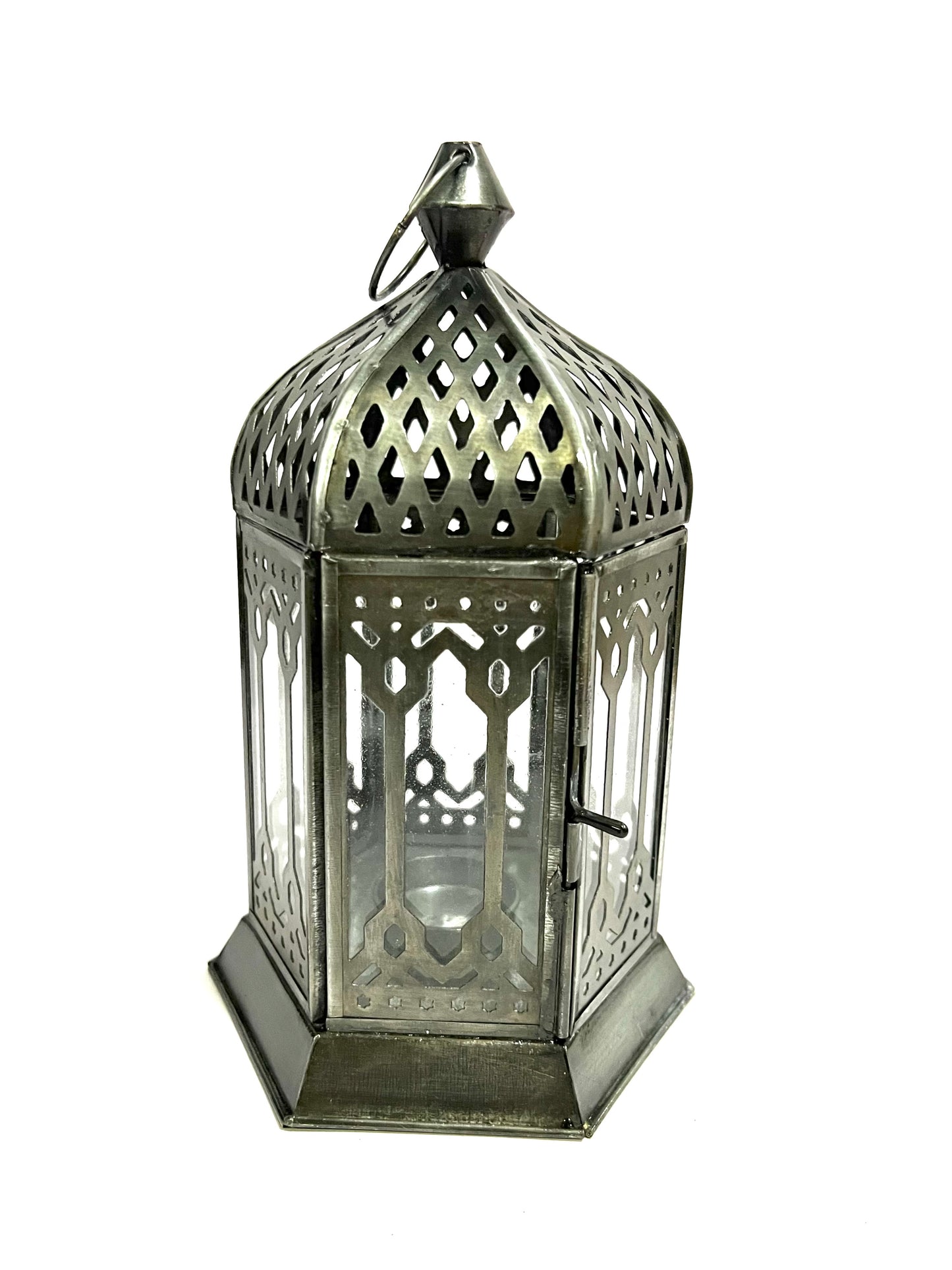 Zinc antique clear glass lantern 21cm