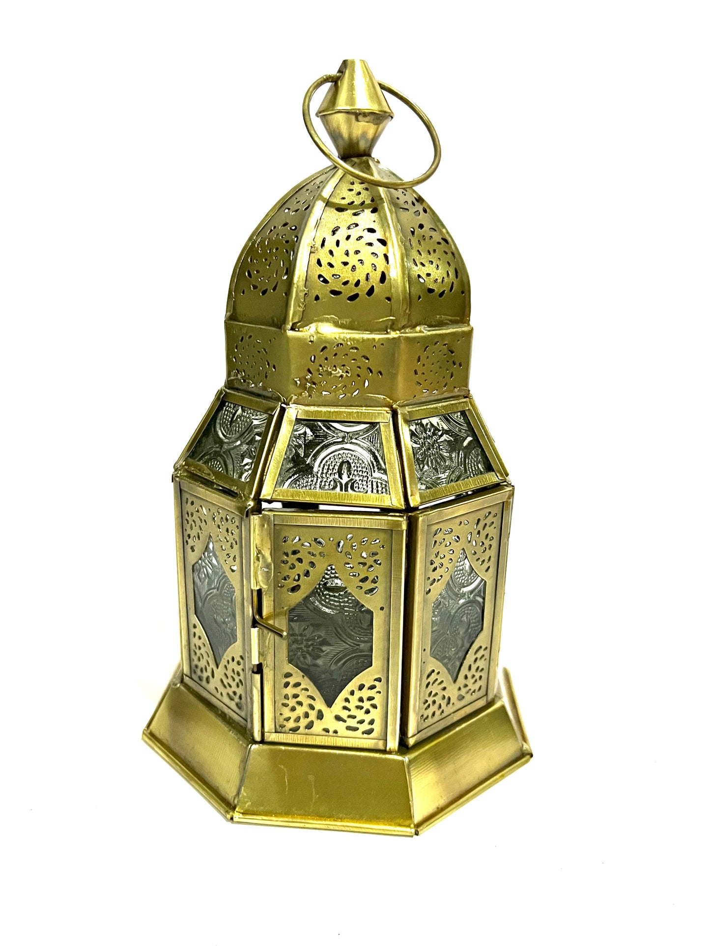 Brass Antique in clear glass lantern