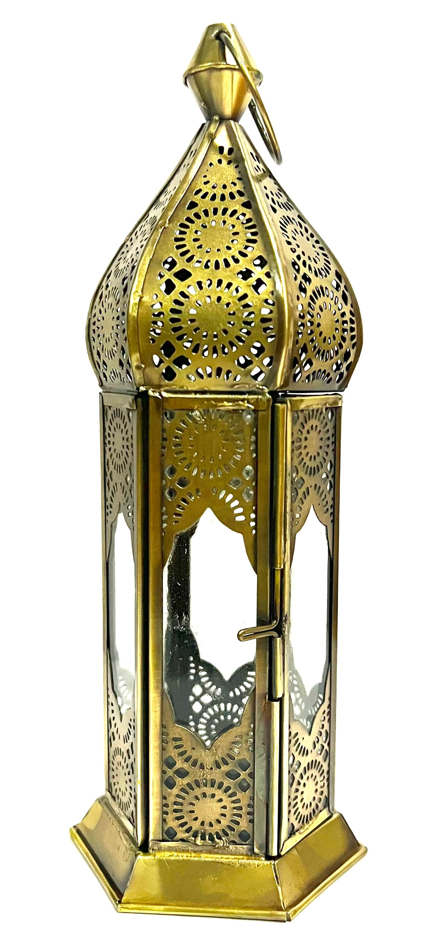 Brass antique clear glass lantern 28x10cm