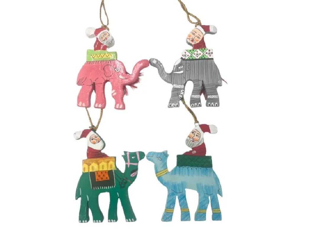 Set of 4 Santa on Animal Hangings